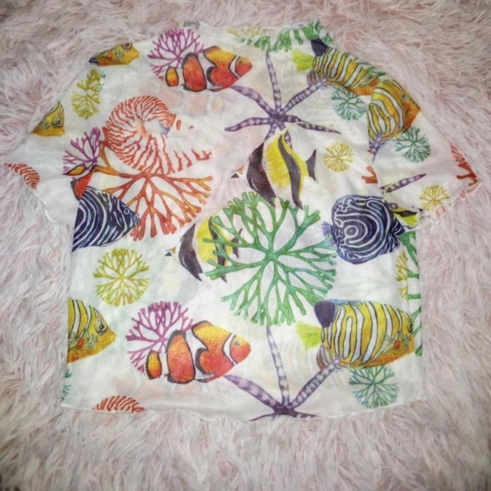 Fish print mesh top Y2k